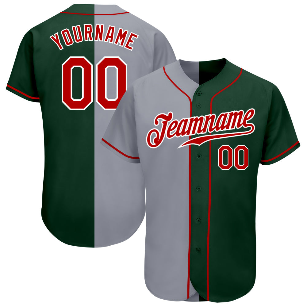 Custom Green Red-Gray Authentic Split Fashion Baseball Jersey - Sky-Custom