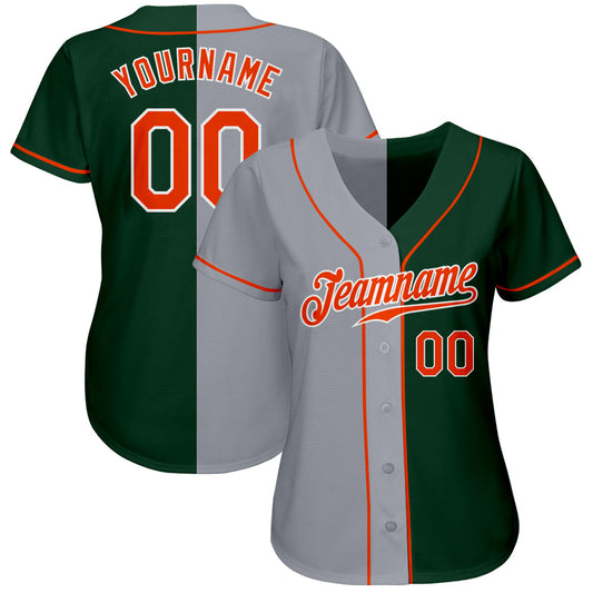 Custom Green Orange-Gray Authentic Split Fashion Baseball Jersey - Sky-Custom