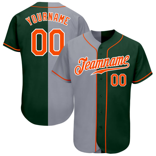 Custom Green Orange-Gray Authentic Split Fashion Baseball Jersey - Sky-Custom