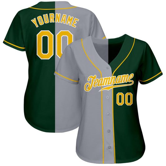 Custom Green Gold-Gray Authentic Split Fashion Baseball Jersey - Sky-Custom