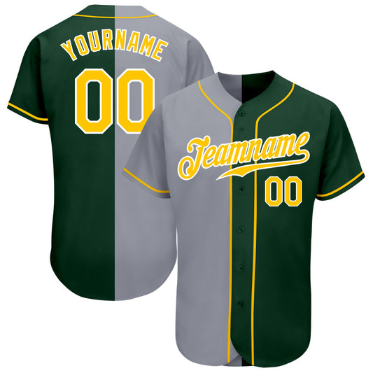 Custom Green Gold-Gray Authentic Split Fashion Baseball Jersey - Sky-Custom