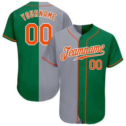 Custom Kelly Green Orange-Gray Authentic Split Fashion Baseball Jersey - Sky-Custom