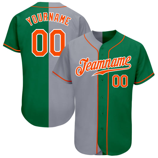 Custom Kelly Green Orange-Gray Authentic Split Fashion Baseball Jersey - Sky-Custom