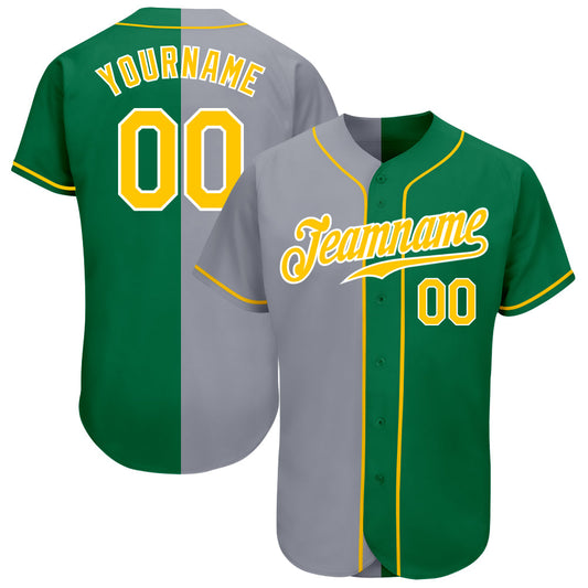 Custom Kelly Green Gold-Gray Authentic Split Fashion Baseball Jersey - Sky-Custom