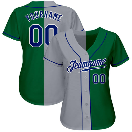 Custom Kelly Green Royal-Gray Authentic Split Fashion Baseball Jersey - Sky-Custom