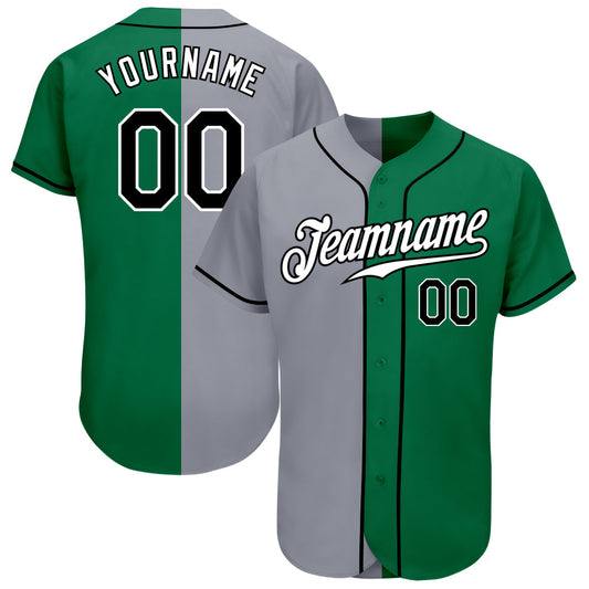 Custom Kelly Green Black-Gray Authentic Split Fashion Baseball Jersey - Sky-Custom