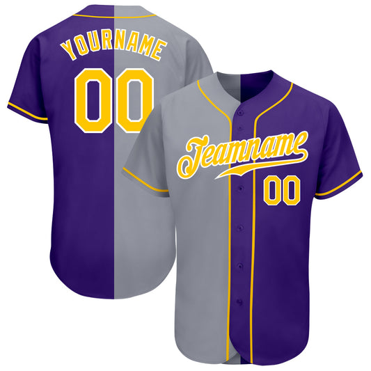 Custom Purple Gold-Gray Authentic Split Fashion Baseball Jersey - Sky-Custom
