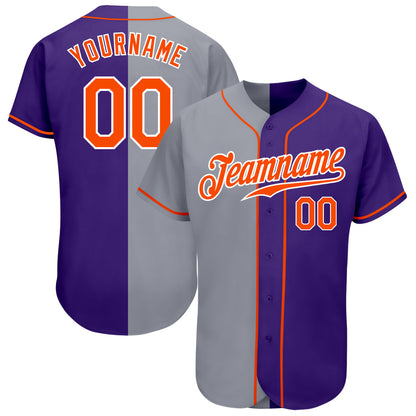 Custom Purple Orange-Gray Authentic Split Fashion Baseball Jersey - Sky-Custom