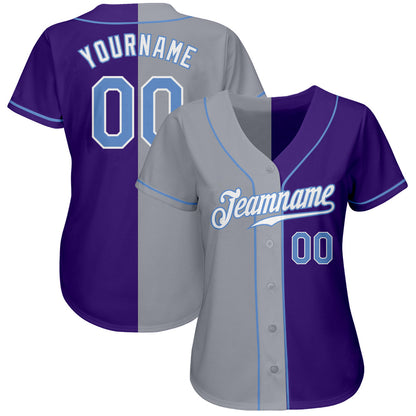 Custom Purple Light Blue-Gray Authentic Split Fashion Baseball Jersey - Sky-Custom