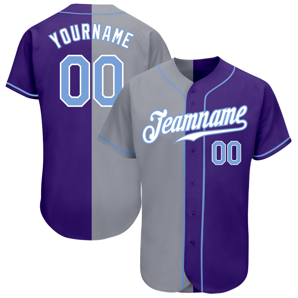 Custom Purple Light Blue-Gray Authentic Split Fashion Baseball Jersey - Sky-Custom