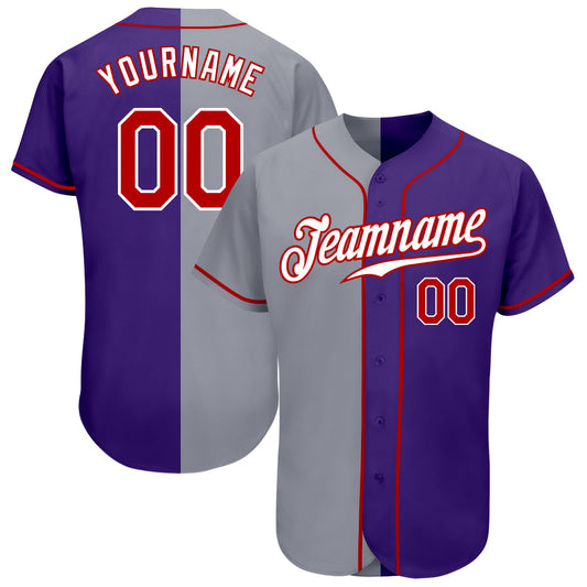 Custom Purple Red-Gray Authentic Split Fashion Baseball Jersey - Sky-Custom