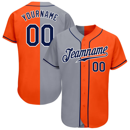 Custom Orange Navy-Gray Authentic Split Fashion Baseball Jersey - Sky-Custom