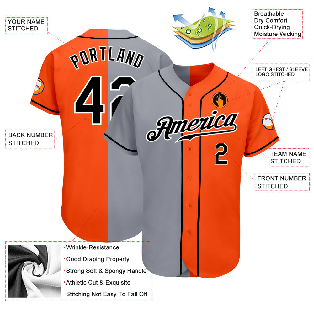 Custom Orange Black-Gray Authentic Split Fashion Baseball Jersey - Sky-Custom