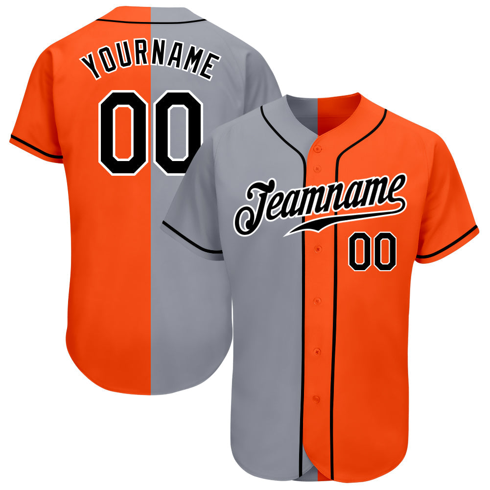 Custom Orange Black-Gray Authentic Split Fashion Baseball Jersey - Sky-Custom