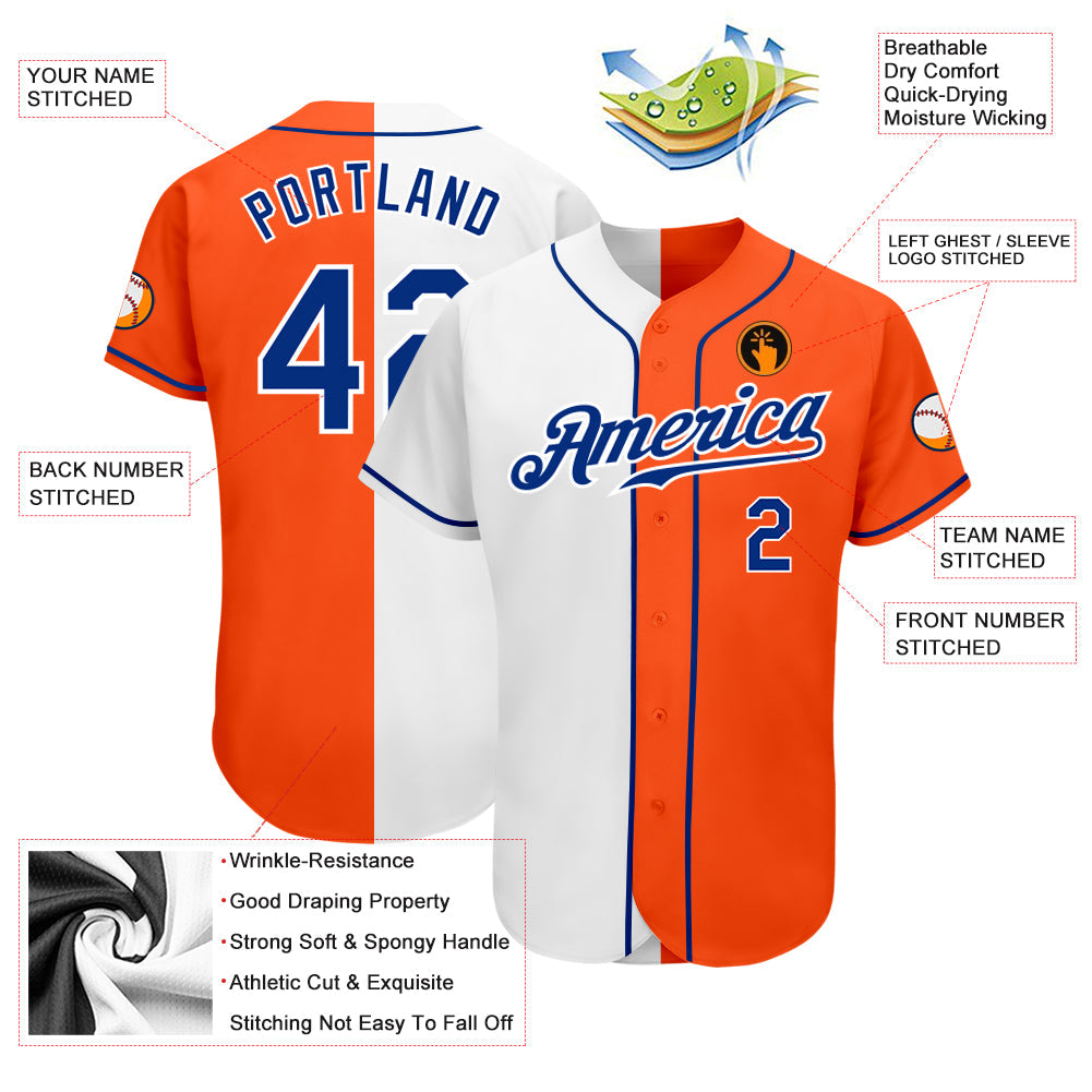 Custom Orange Royal-White Authentic Split Fashion Baseball Jersey - Sky-Custom