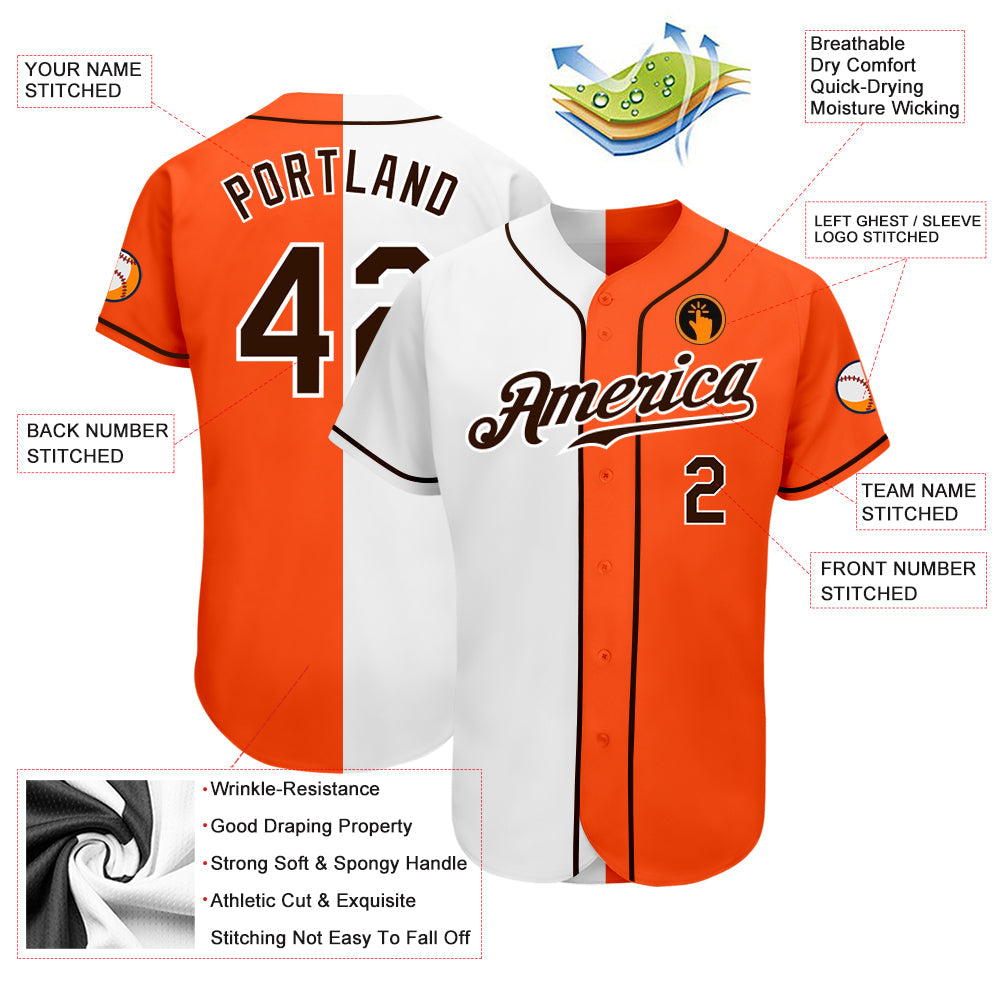 Custom Orange Brown-White Authentic Split Fashion Baseball Jersey - Sky-Custom
