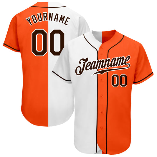 Custom Orange Brown-White Authentic Split Fashion Baseball Jersey - Sky-Custom
