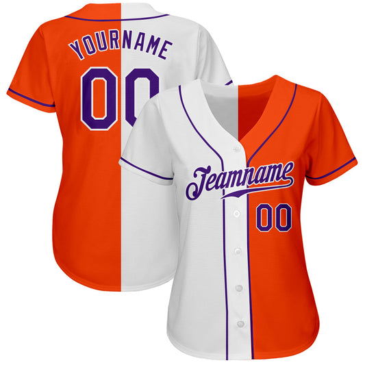 Custom Orange Purple-White Authentic Split Fashion Baseball Jersey - Sky-Custom
