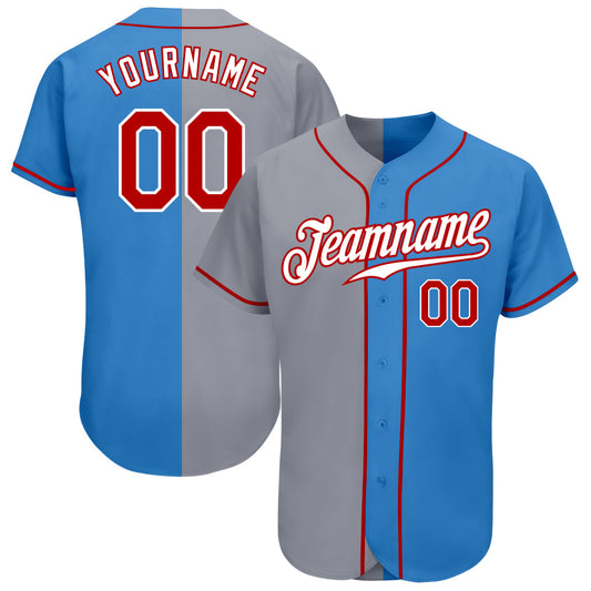 Custom Powder Blue Red-Gray Authentic Split Fashion Baseball Jersey - Sky-Custom