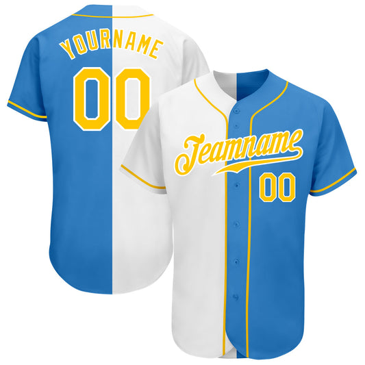 Custom Powder Blue Gold-White Authentic Split Fashion Baseball Jersey - Sky-Custom