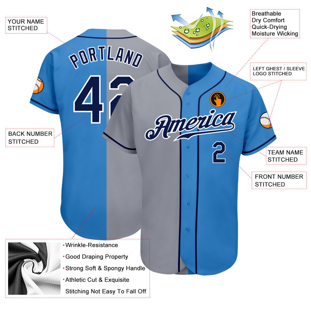 Custom Powder Blue Navy-Gray Authentic Split Fashion Baseball Jersey - Sky-Custom