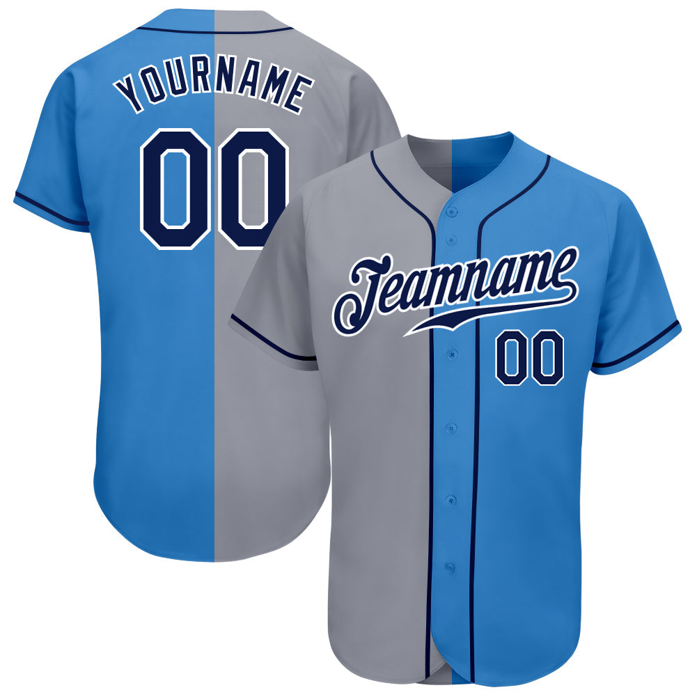 Custom Powder Blue Navy-Gray Authentic Split Fashion Baseball Jersey - Sky-Custom