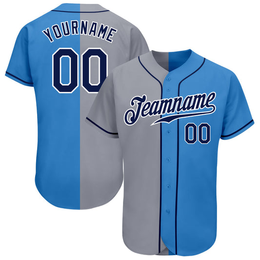 Custom Powder Blue Navy-Gray Authentic Split Fashion Baseball Jersey - Sky-Custom