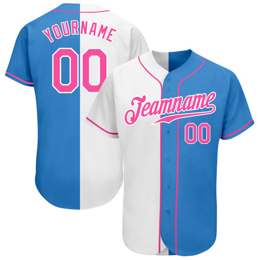 Custom Powder Blue Pink-White Authentic Split Fashion Baseball Jersey - Sky-Custom