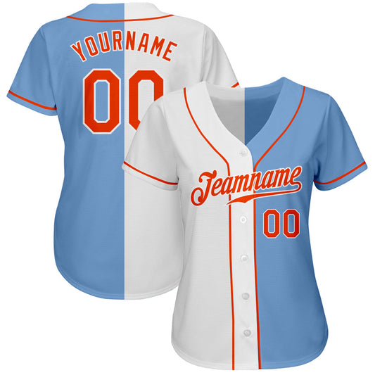Custom Light Blue Orange-White Authentic Split Fashion Baseball Jersey - Sky-Custom
