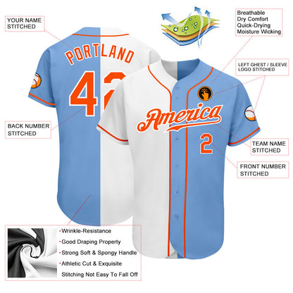 Custom Light Blue Orange-White Authentic Split Fashion Baseball Jersey - Sky-Custom