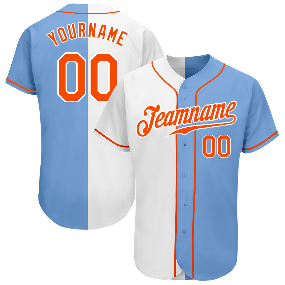 Custom Light Blue Orange-White Authentic Split Fashion Baseball Jersey - Sky-Custom
