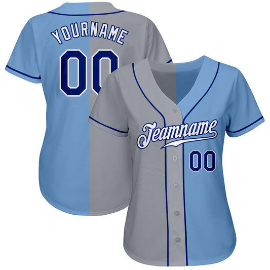 Custom Light Blue Royal-Gray Authentic Split Fashion Baseball Jersey - Sky-Custom