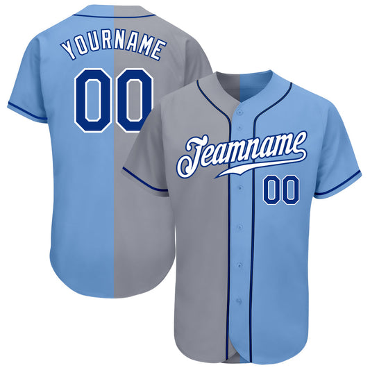 Custom Light Blue Royal-Gray Authentic Split Fashion Baseball Jersey - Sky-Custom