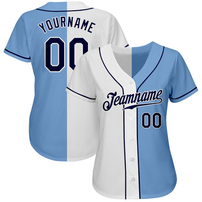 Custom Light Blue Navy-White Authentic Split Fashion Baseball Jersey - Sky-Custom