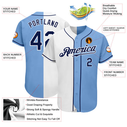 Custom Light Blue Navy-White Authentic Split Fashion Baseball Jersey - Sky-Custom