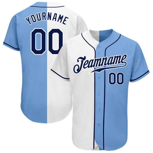 Custom Light Blue Navy-White Authentic Split Fashion Baseball Jersey - Sky-Custom