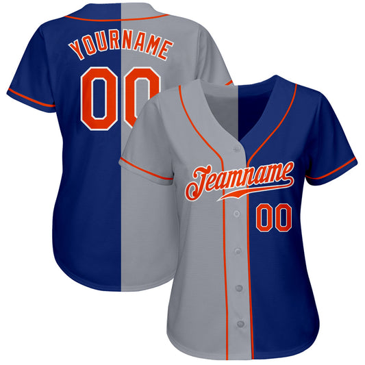 Custom Royal Orange-Gray Authentic Split Fashion Baseball Jersey - Sky-Custom