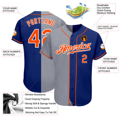 Custom Royal Orange-Gray Authentic Split Fashion Baseball Jersey - Sky-Custom