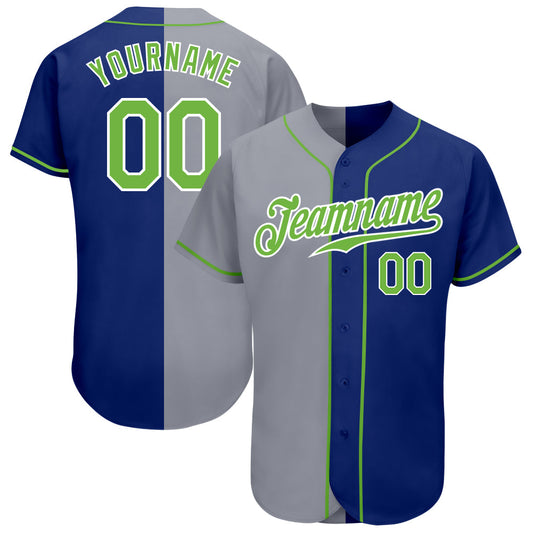 Custom Royal Neon Green-Gray Authentic Split Fashion Baseball Jersey - Sky-Custom