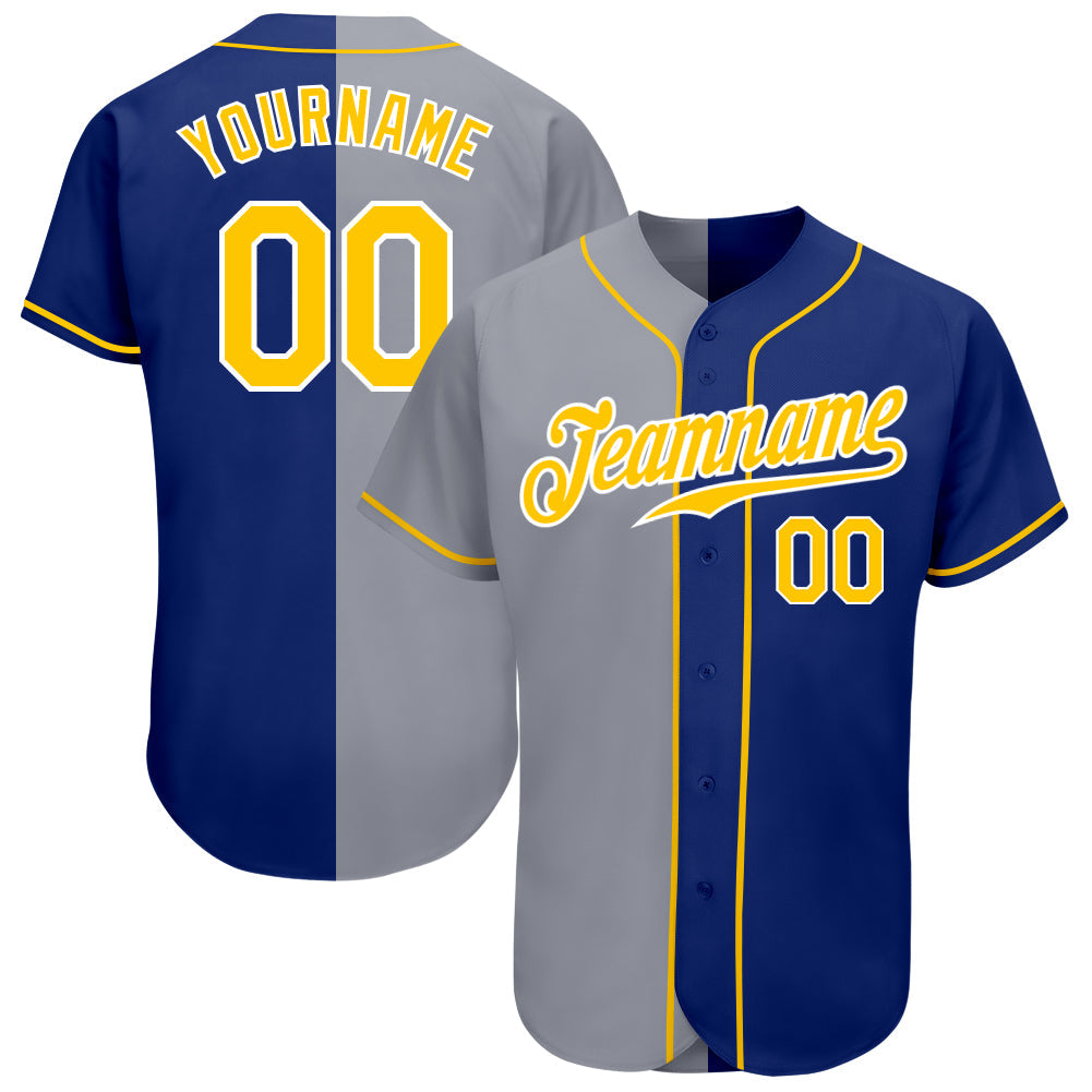 Custom Royal Gold-Gray Authentic Split Fashion Baseball Jersey - Sky-Custom