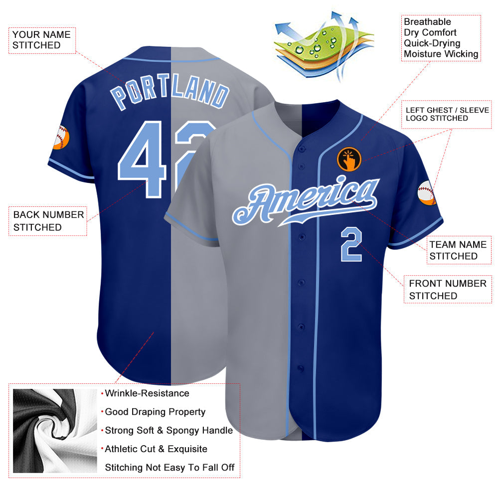 Custom Royal Light Blue-Gray Authentic Split Fashion Baseball Jersey - Sky-Custom