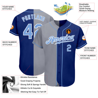 Custom Royal Light Blue-Gray Authentic Split Fashion Baseball Jersey - Sky-Custom