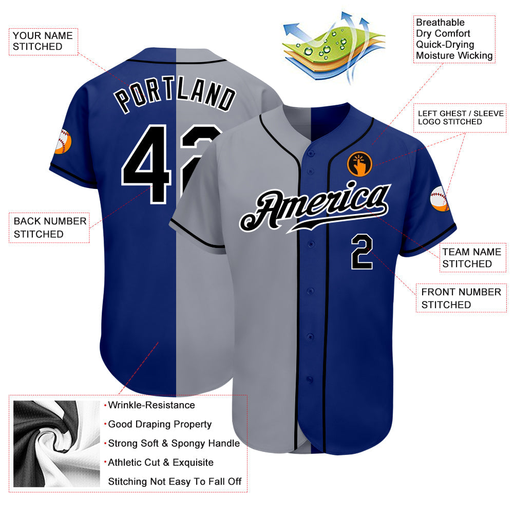Custom Royal Black-Gray Authentic Split Fashion Baseball Jersey - Sky-Custom