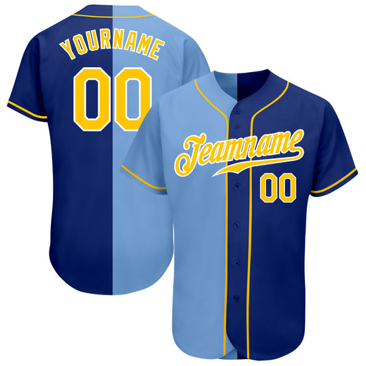 Custom Royal Gold-Light Blue Authentic Split Fashion Baseball Jersey - Sky-Custom