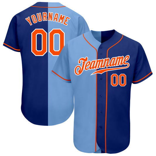 Custom Royal Orange-Light Blue Authentic Split Fashion Baseball Jersey - Sky-Custom