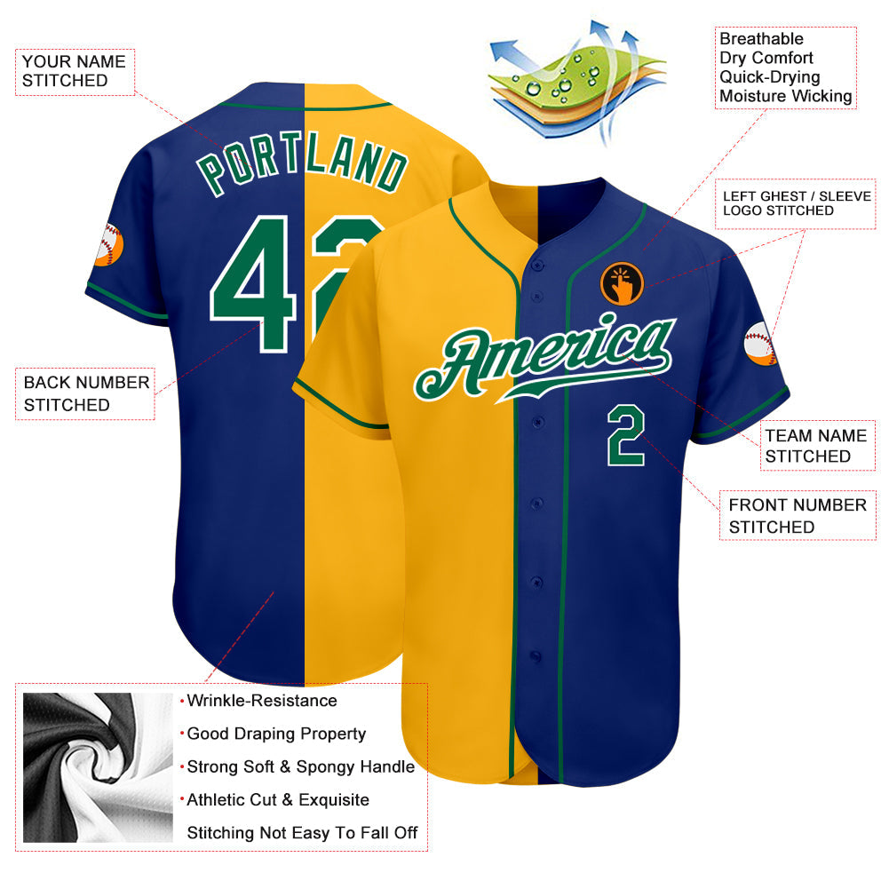 Custom Royal Kelly Green-Yellow Authentic Split Fashion Baseball Jersey - Sky-Custom
