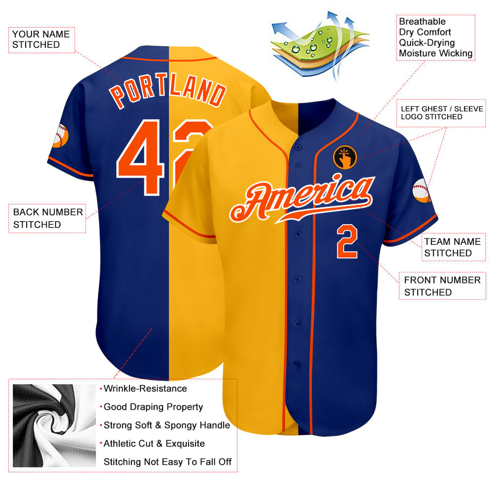 Custom Royal Orange-Yellow Authentic Split Fashion Baseball Jersey - Sky-Custom