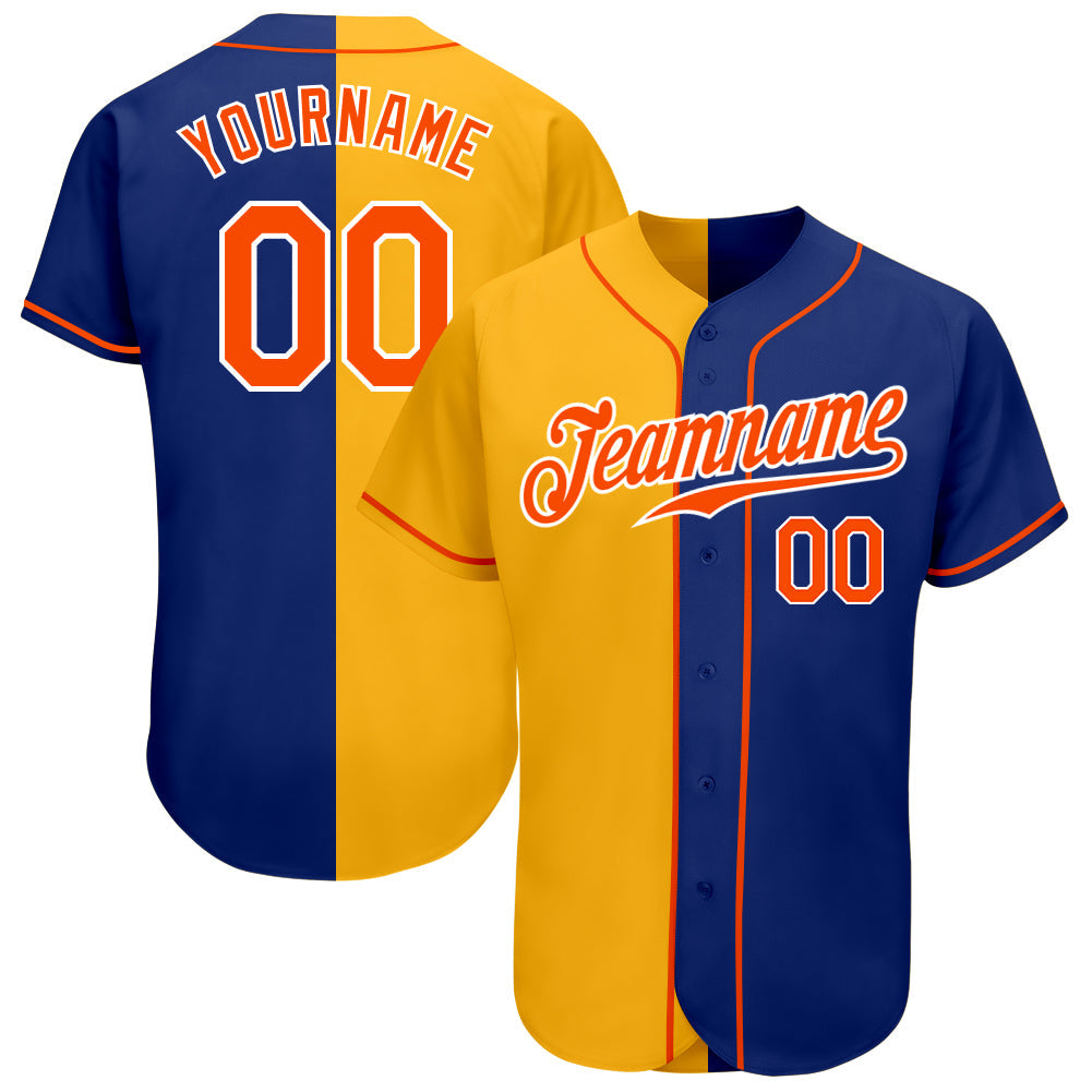 Custom Royal Orange-Yellow Authentic Split Fashion Baseball Jersey - Sky-Custom