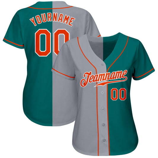 Custom Teal Orange-Gray Authentic Split Fashion Baseball Jersey - Sky-Custom