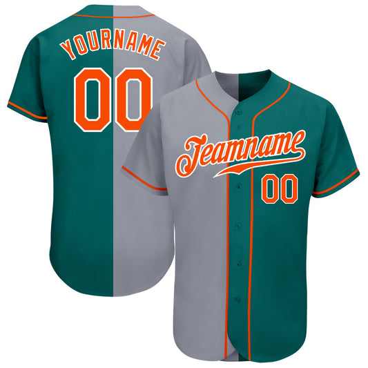 Custom Teal Orange-Gray Authentic Split Fashion Baseball Jersey - Sky-Custom